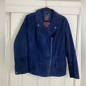 Isaac Mizrahi Live blue suede Moto Jacket